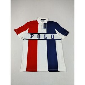 Polo Ralph Lauren Rugy Shirt‎ Womens SP Red White Blue Colorblock Spell Out Polo